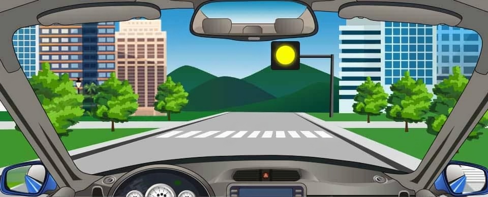 看到图中所示道路信号灯不断闪烁时，表示机动车可以加速通过。配图