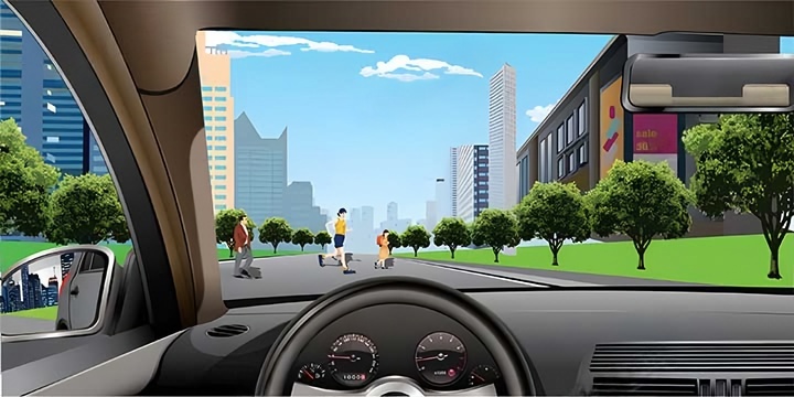 如图所示，遇到这种情形时要停车避让行人。配图