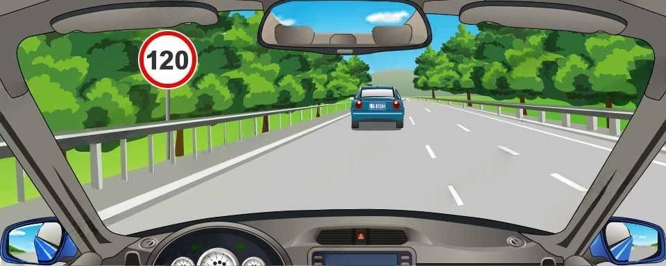 在图中所示的高速公路行车道跟随前车行驶时，最小的跟车距离不得少于100米。配图
