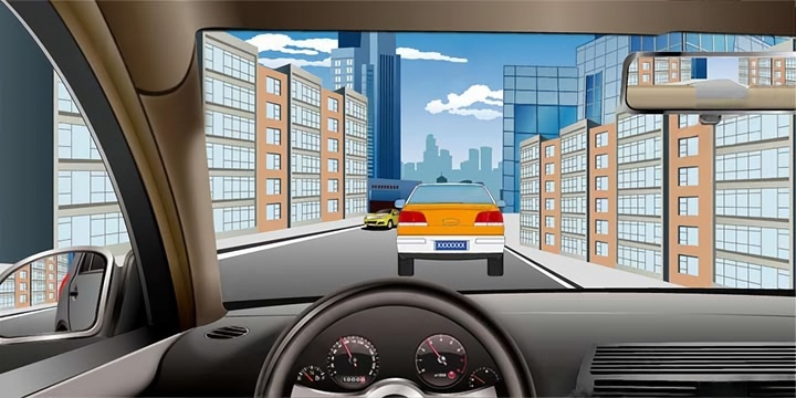 如图所示，驾驶机动车在这种道路上怎样行驶最安全？配图