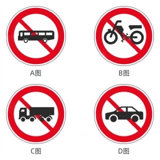 下列哪个交通标志，表示禁止电动自行车进入？配图