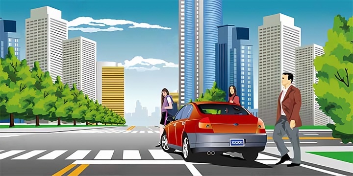 如图所示，这辆小轿车不能在这个位置停车。配图
