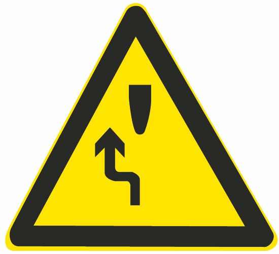 这个标志的含义是告示前方道路有障碍物，车辆左侧绕行。配图