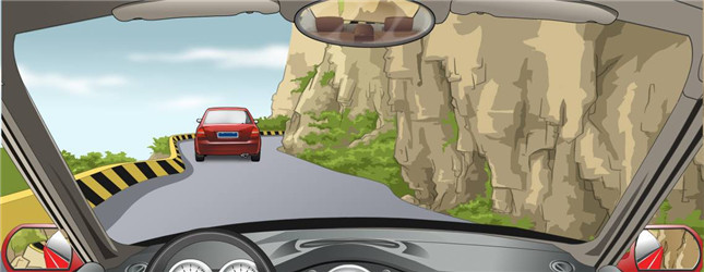 如图所示，在山区道路跟车行驶的距离要比平路时大。配图