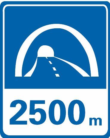 以下交通标志指示距离隧道出口长度为2500m。配图